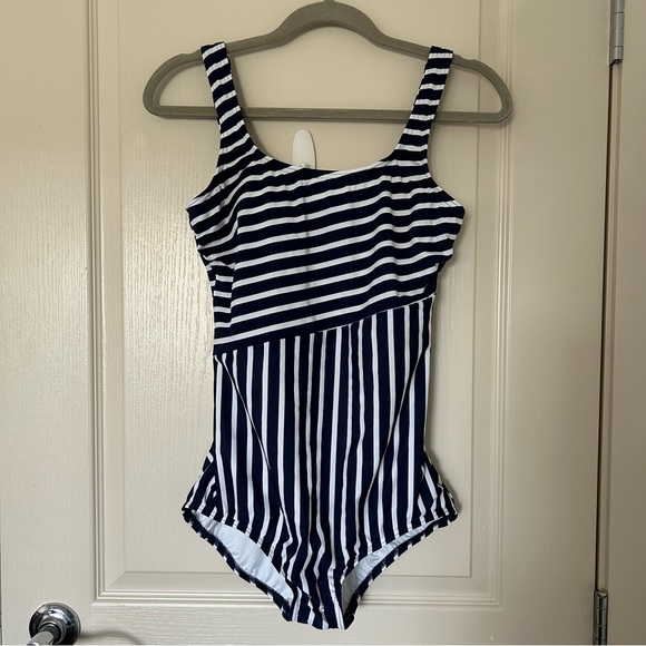 L.L. Bean Other - Amazing L.L. Bean asymmetric navy & white striped bathing suit